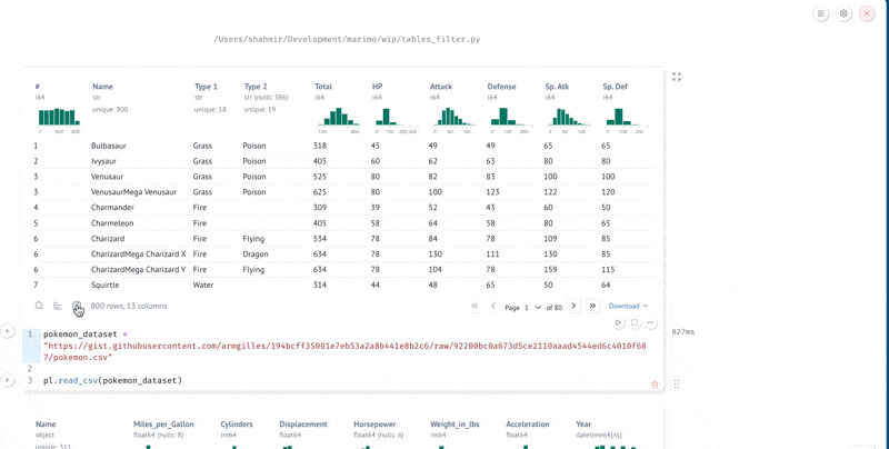 Row viewer panel demonstration (click the bottom left of the table to toggle)